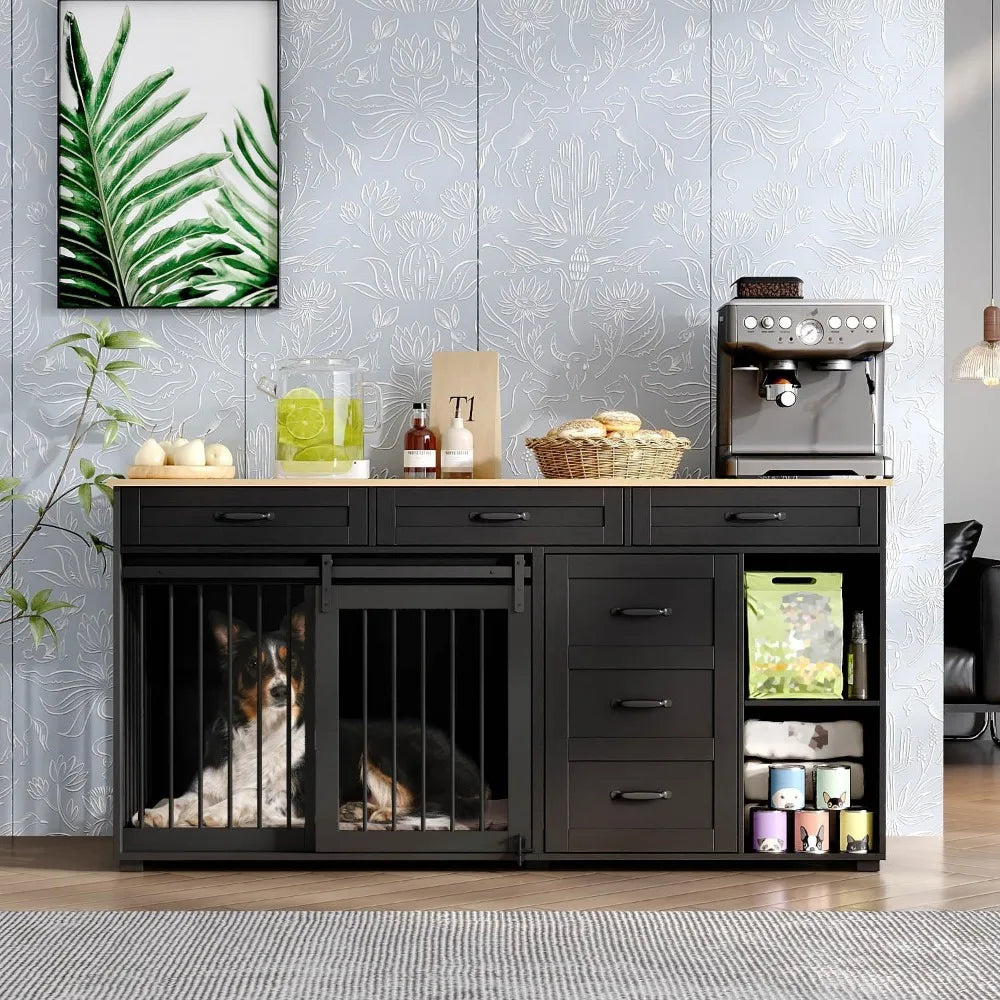 Durable Wooden Dog Crate Table With Storage And Shelves