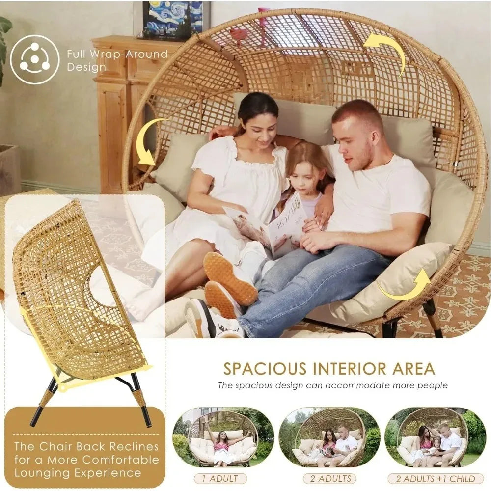Double Egg Chair Indoor Outdoor Lounge With Thick Padded Cushions