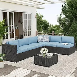 Outdoor Patio Furniture Sofa Set With Glass Top Table And Cushions