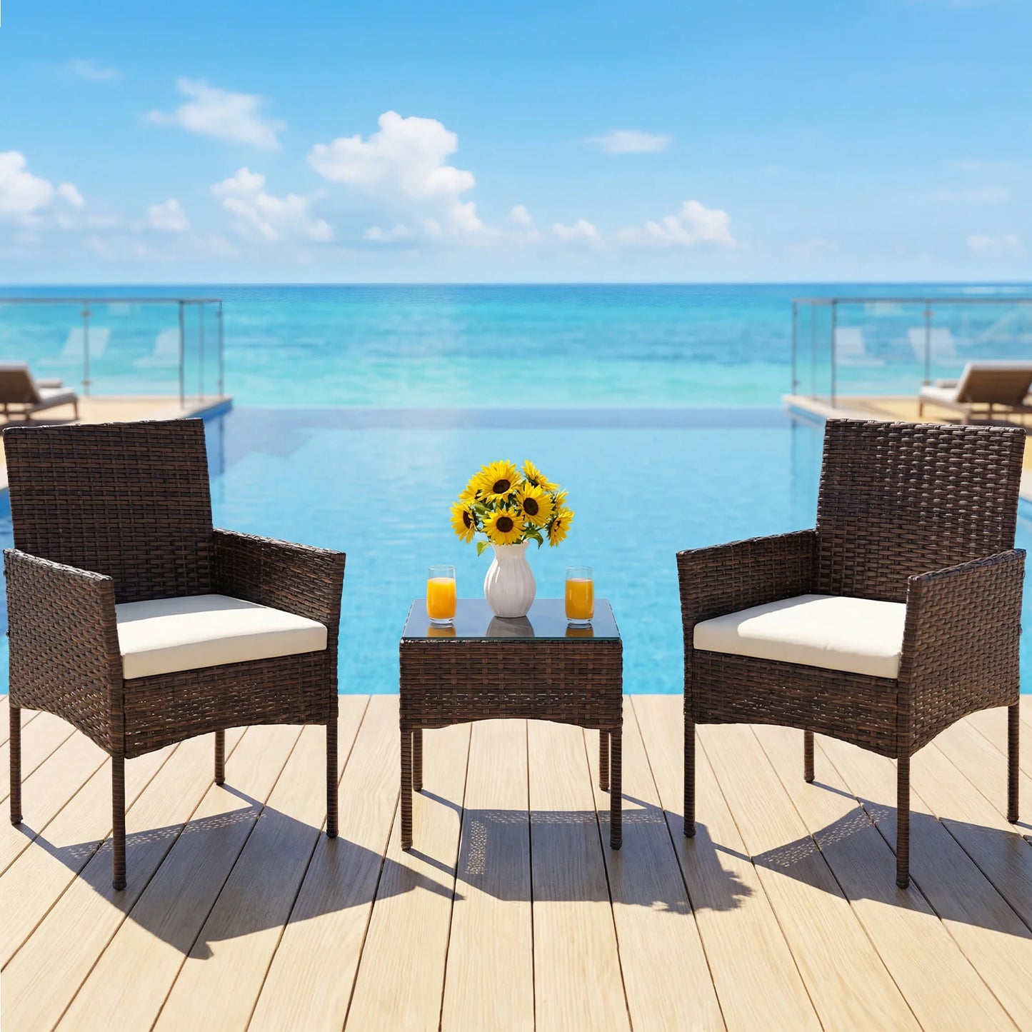 JHK All-Weather Wicker Outdoor Patio Bistro Set With Glass Table