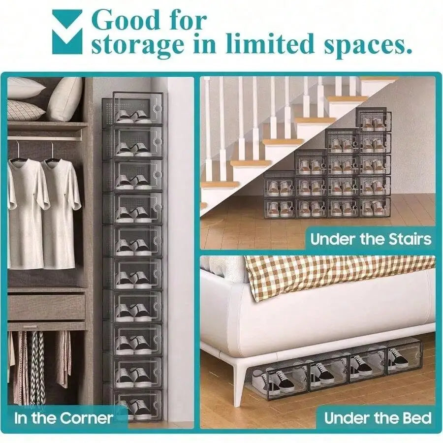 Stackable Shoe Storage Box With Front Opening Lid
