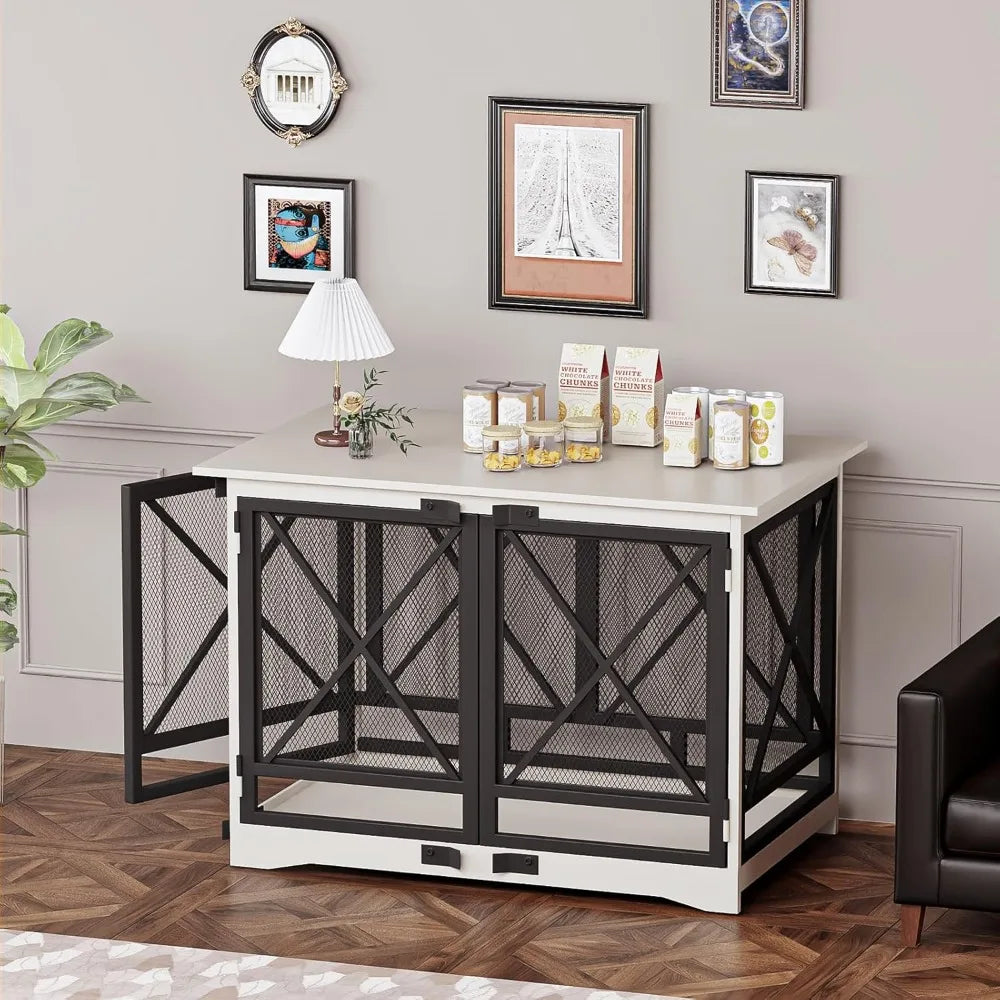 Heavy Duty Indoor Dog Crate For Large Breeds Double Doors Engineered Wood