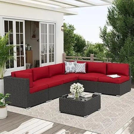 Outdoor Patio Furniture Sofa Set With Glass Top Table And Cushions