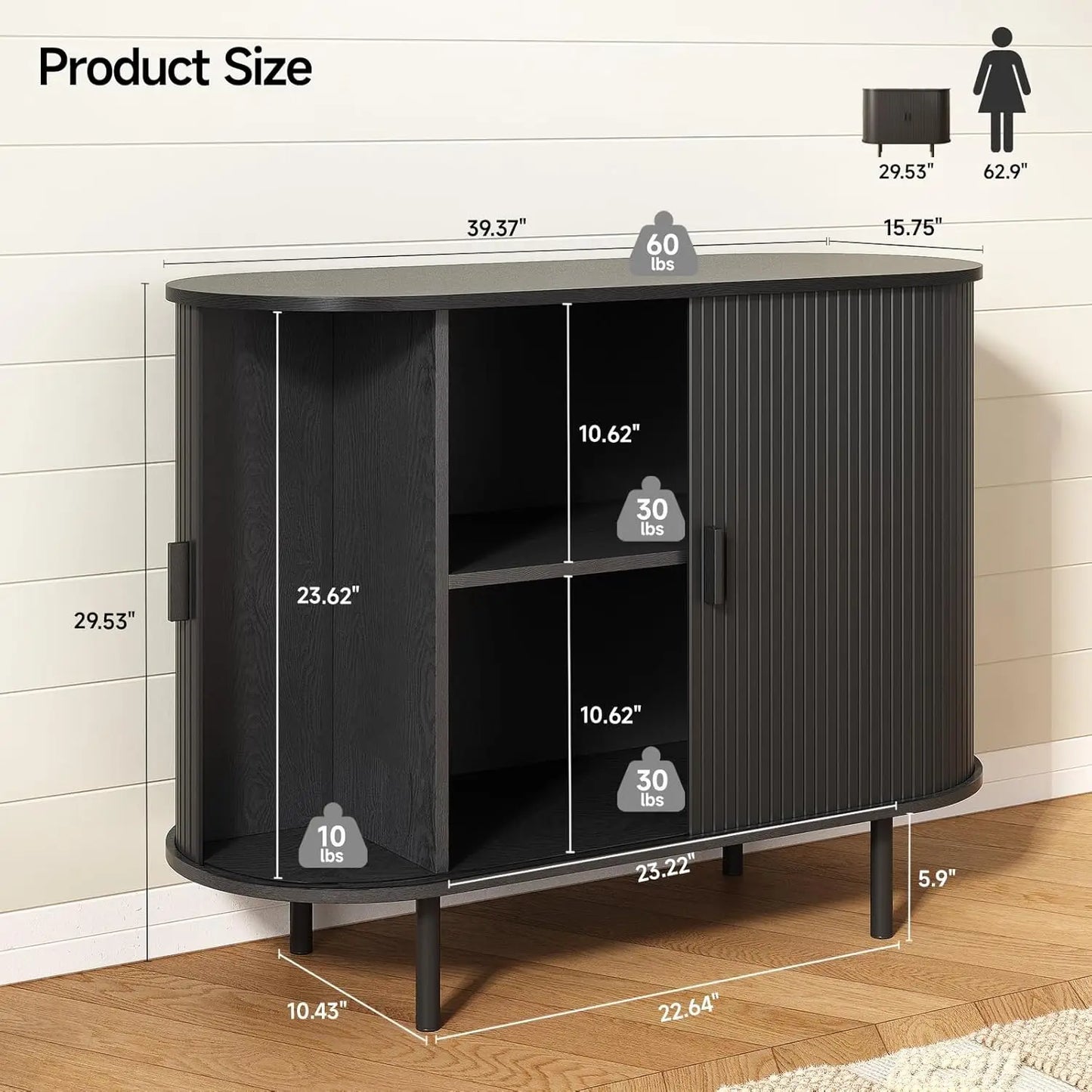 ONBRILL Sideboard Buffet Cabinet With Sliding Door Adjustable Shelf