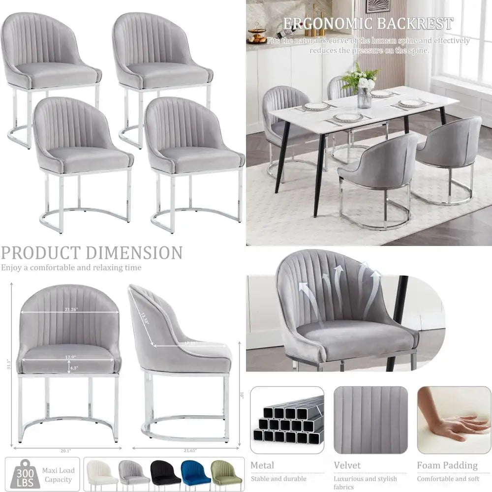 Modern Upholstered Dining Chairs Set Of 4 With Metal Legs