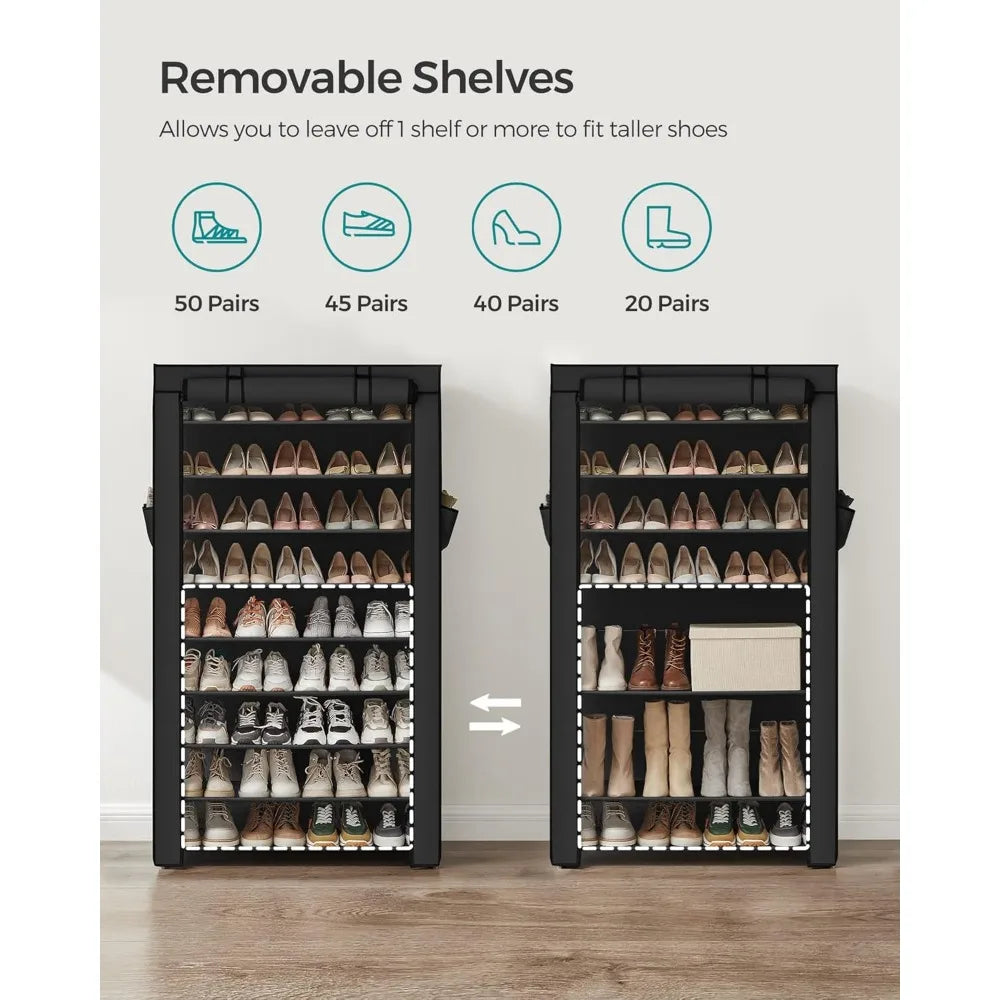 Dustproof Cover Shoe Rack Free Standing Organizer Holds 40-50 Pairs