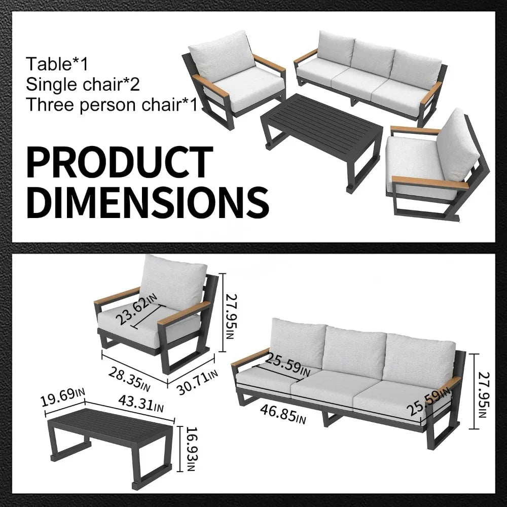Aluminum Outdoor Patio Furniture Set With Coffee Table 5 Seats