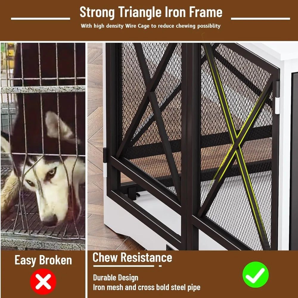 Heavy Duty Indoor Dog Crate For Large Breeds Double Doors Engineered Wood