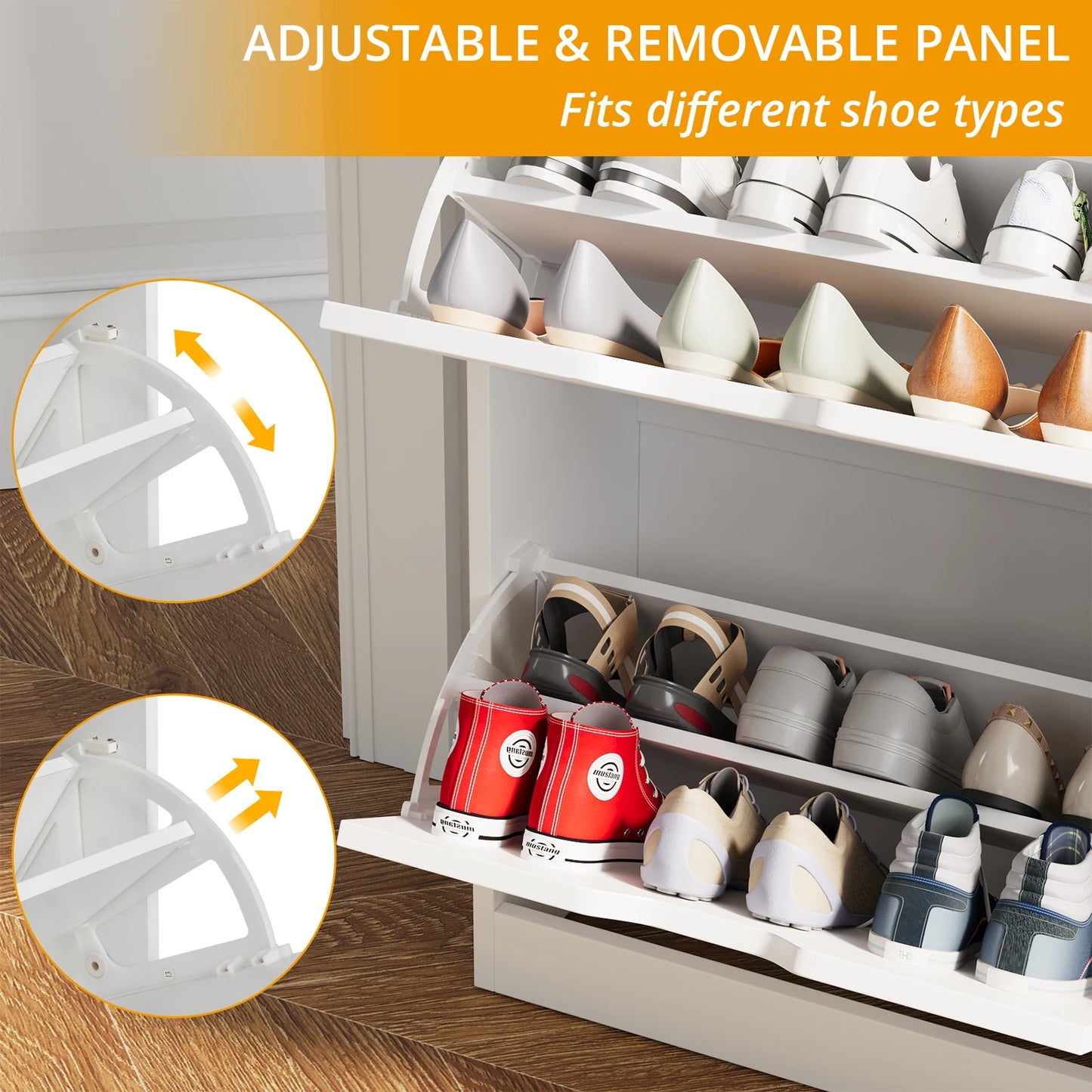 VOWNER Shoe Storage Cabinet With 4 Flip Drawers Freestanding