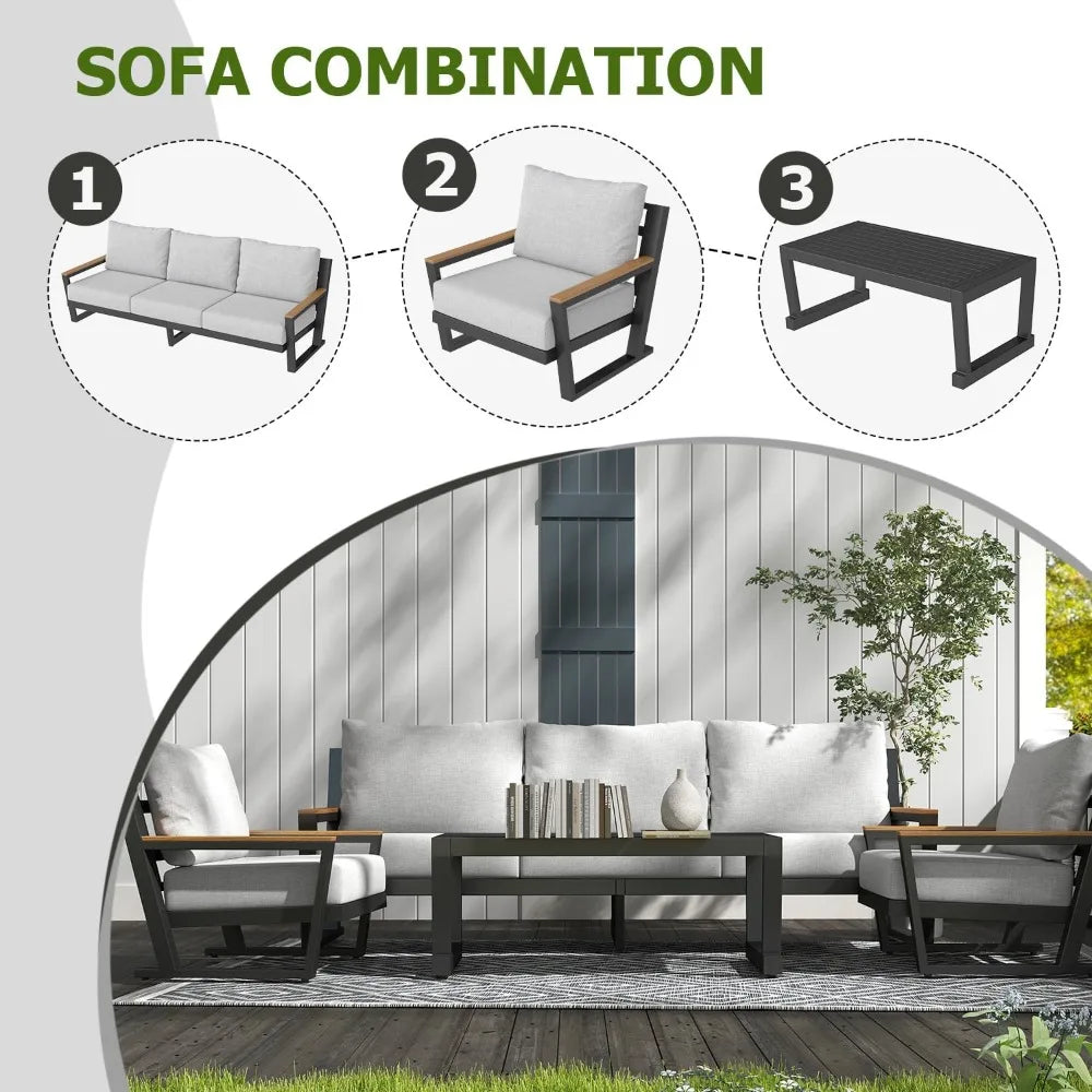 Aluminum Outdoor Patio Furniture Set With Coffee Table 5 Seats