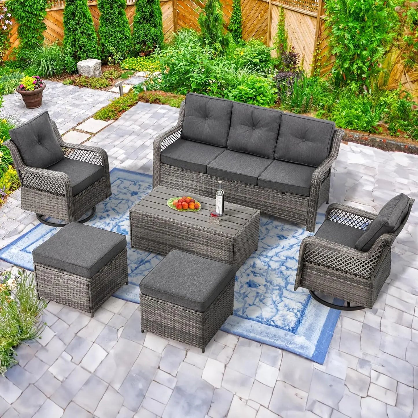 XIAOLANG Wicker Patio Furniture Set With 360 Degree Swivel Chairs
