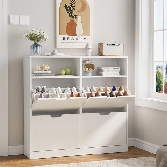 VOWNER Shoe Storage Cabinet With 4 Flip Drawers Freestanding