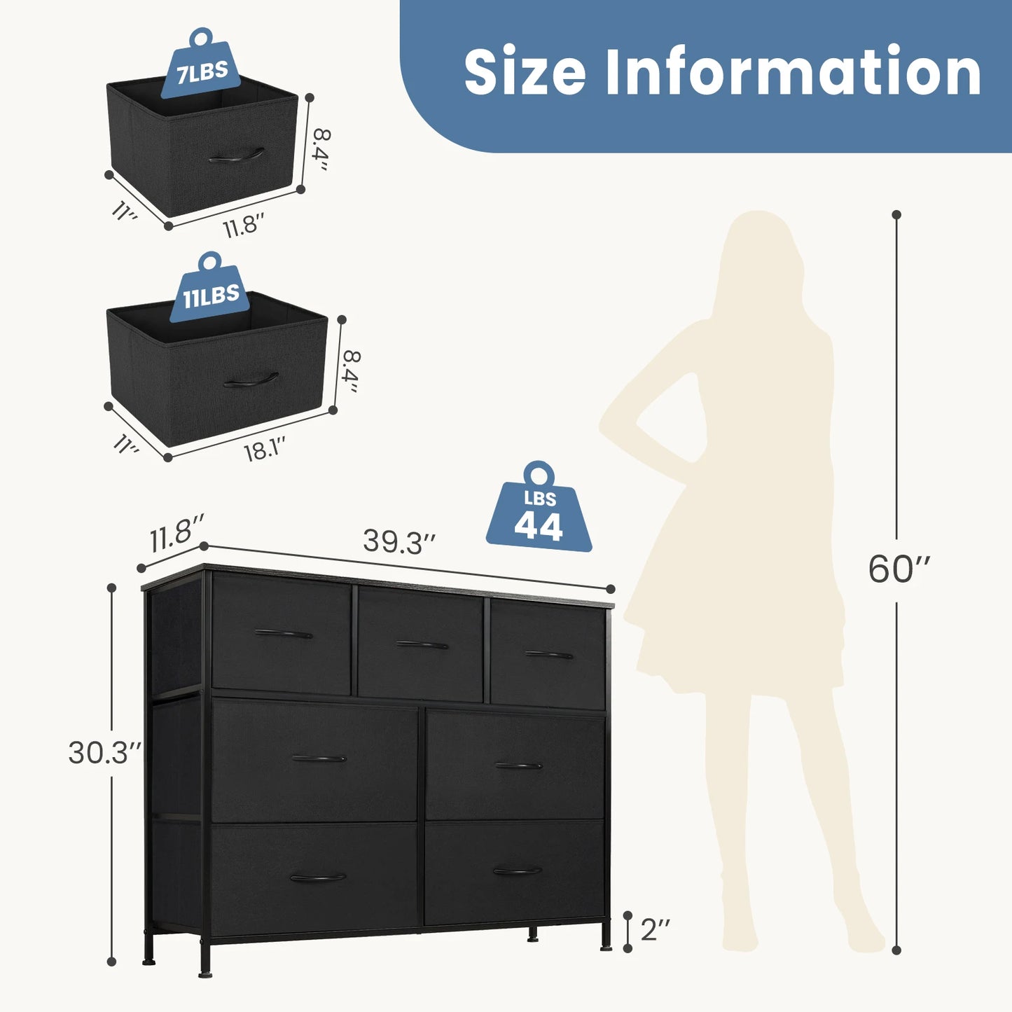 JHK Seven Drawer Dresser Organizer For Bedroom And Living Room