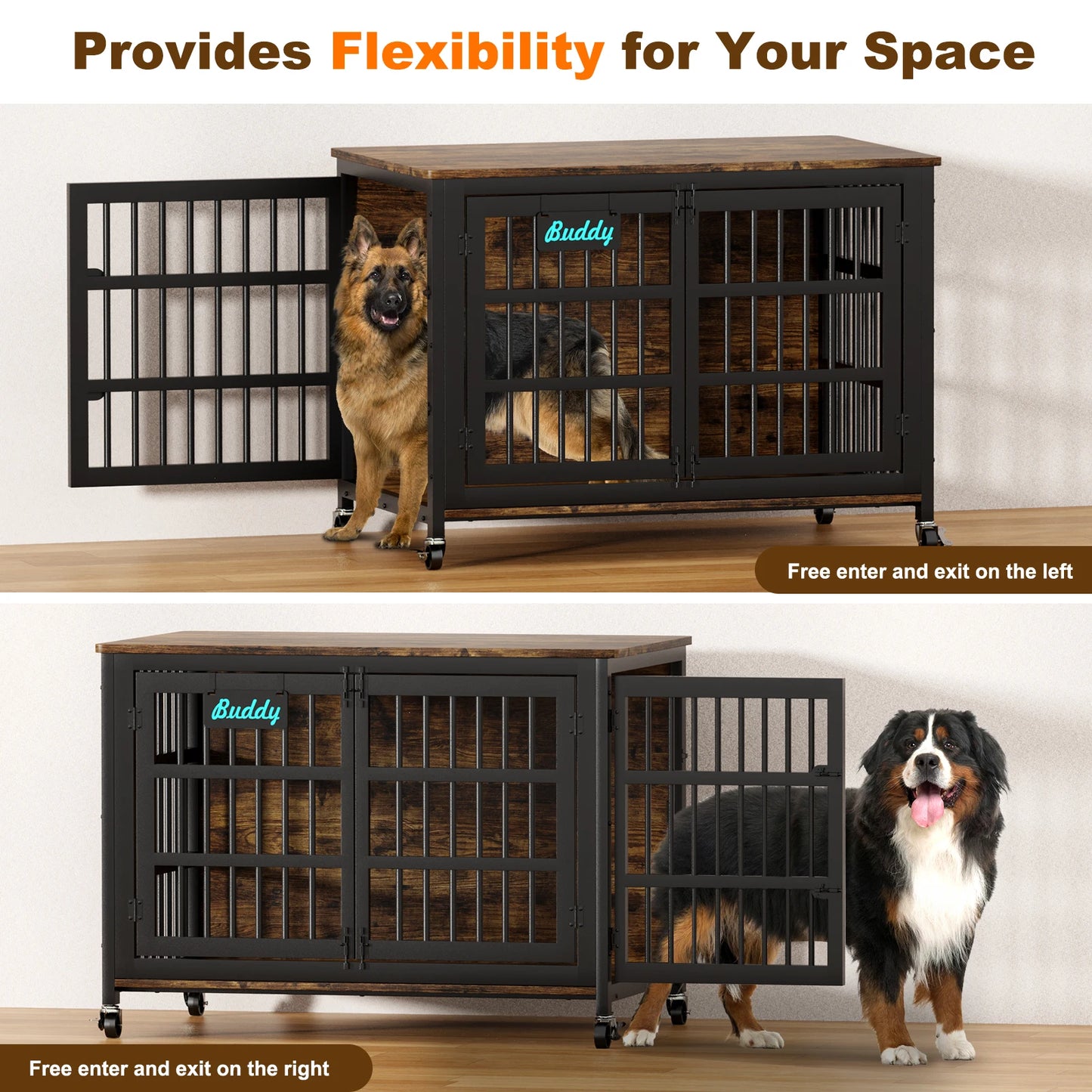 Dog Crate Furniture With Casters Heavy Duty Indoor Kennel