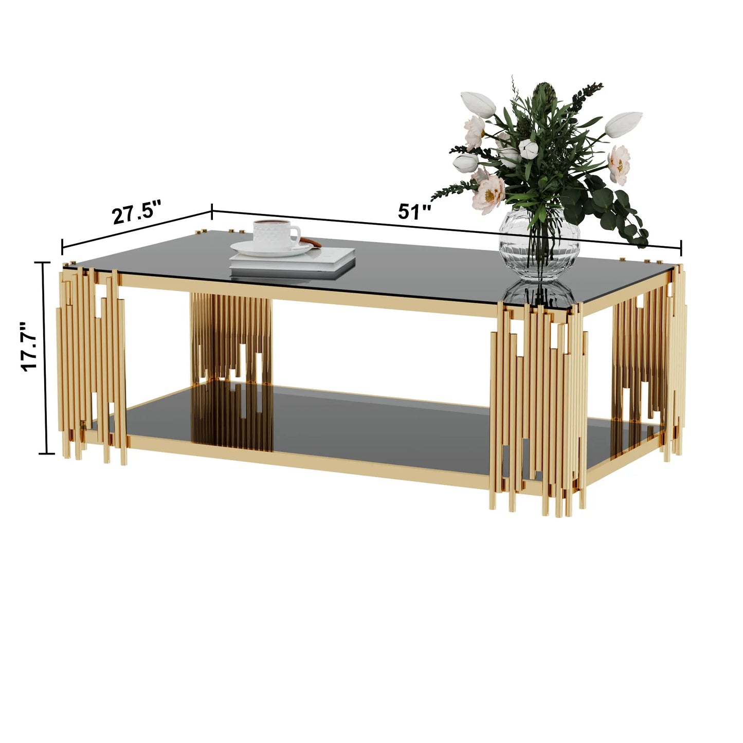 Stainless Steel Rectangular Glass Coffee Table Modern Living Room