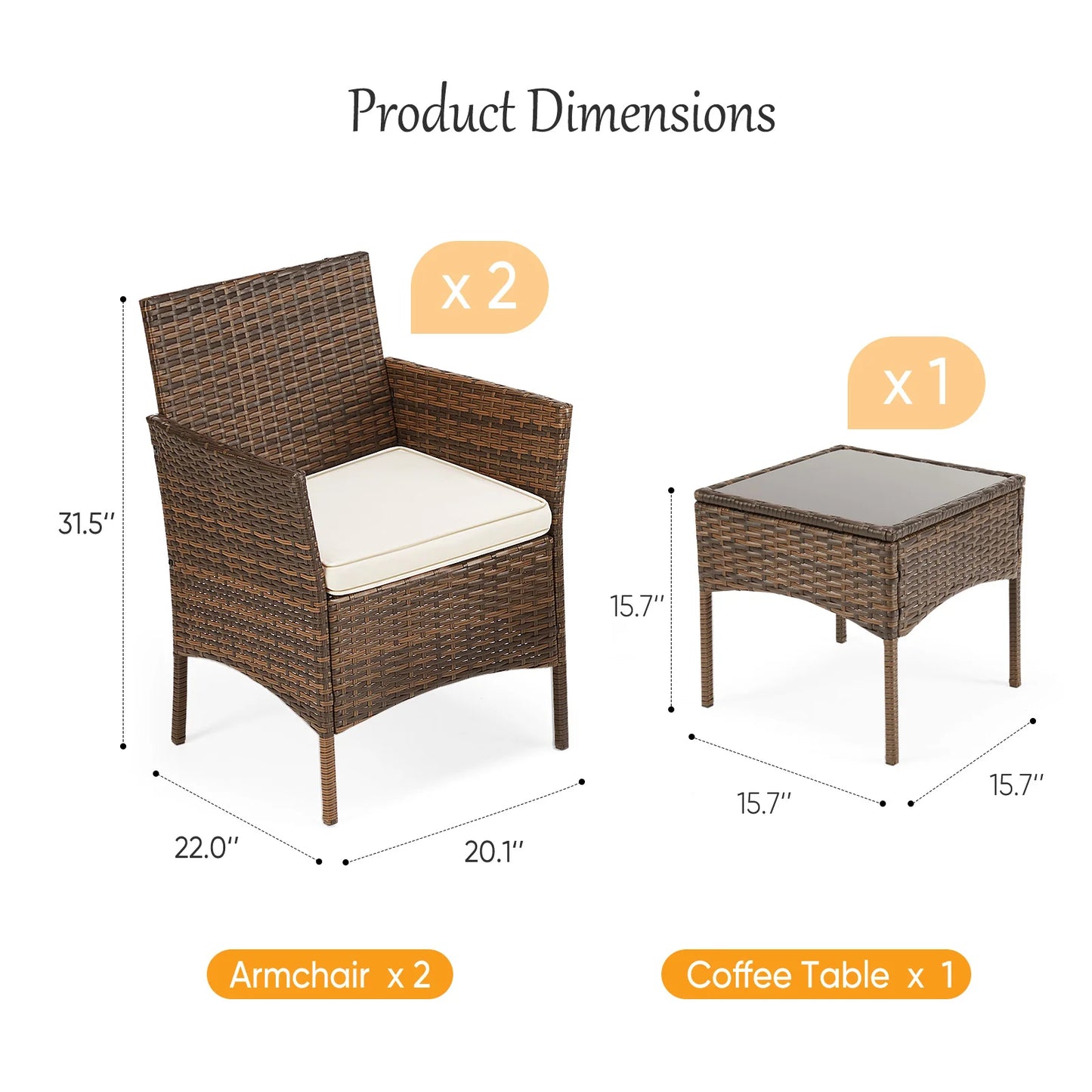 JHK Outdoor Patio Furniture Set Wicker Rattan with Glass Table