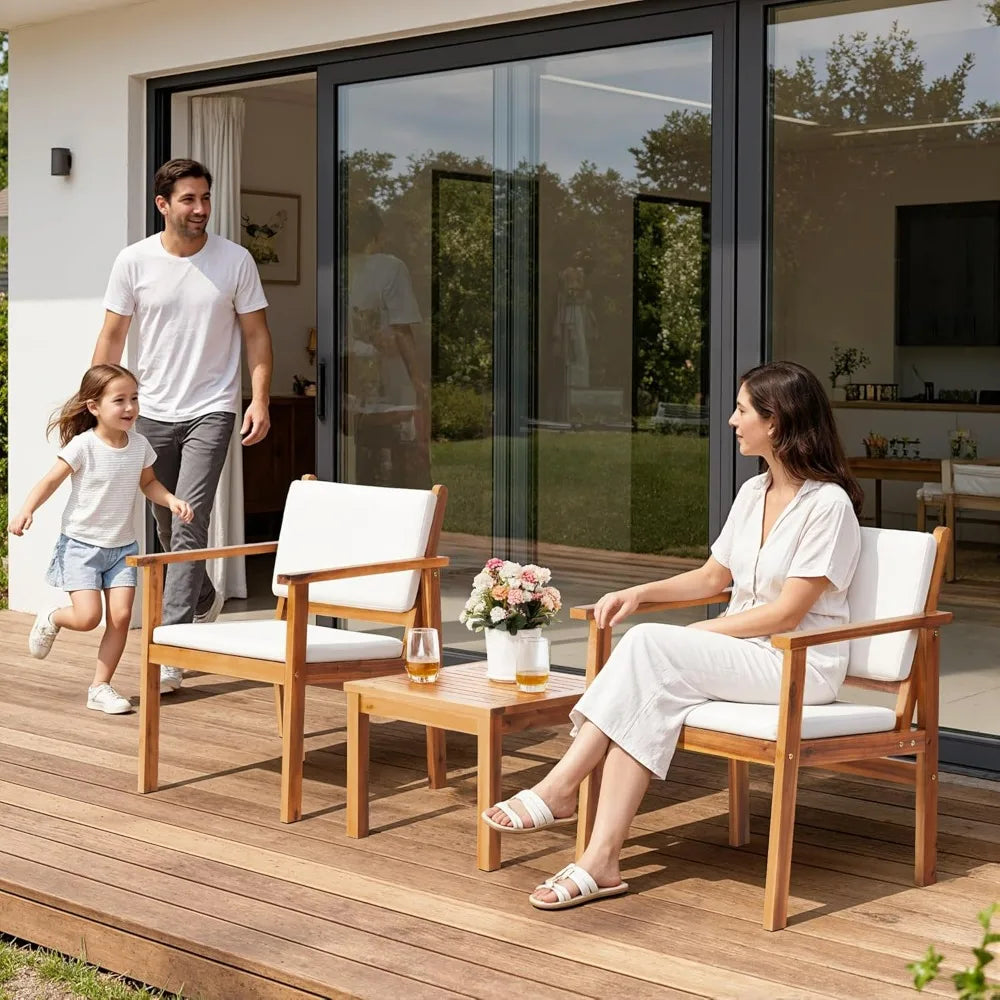 Flamaker 3-Piece Acacia Patio Set With Coffee Table And Cushions