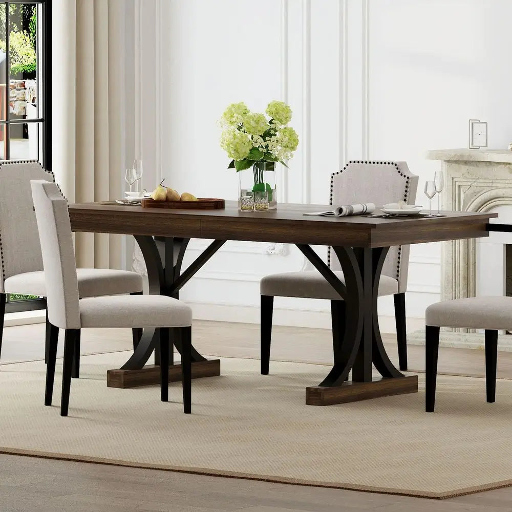 Rectangular Dining Table For Six With Dual Side Drawers