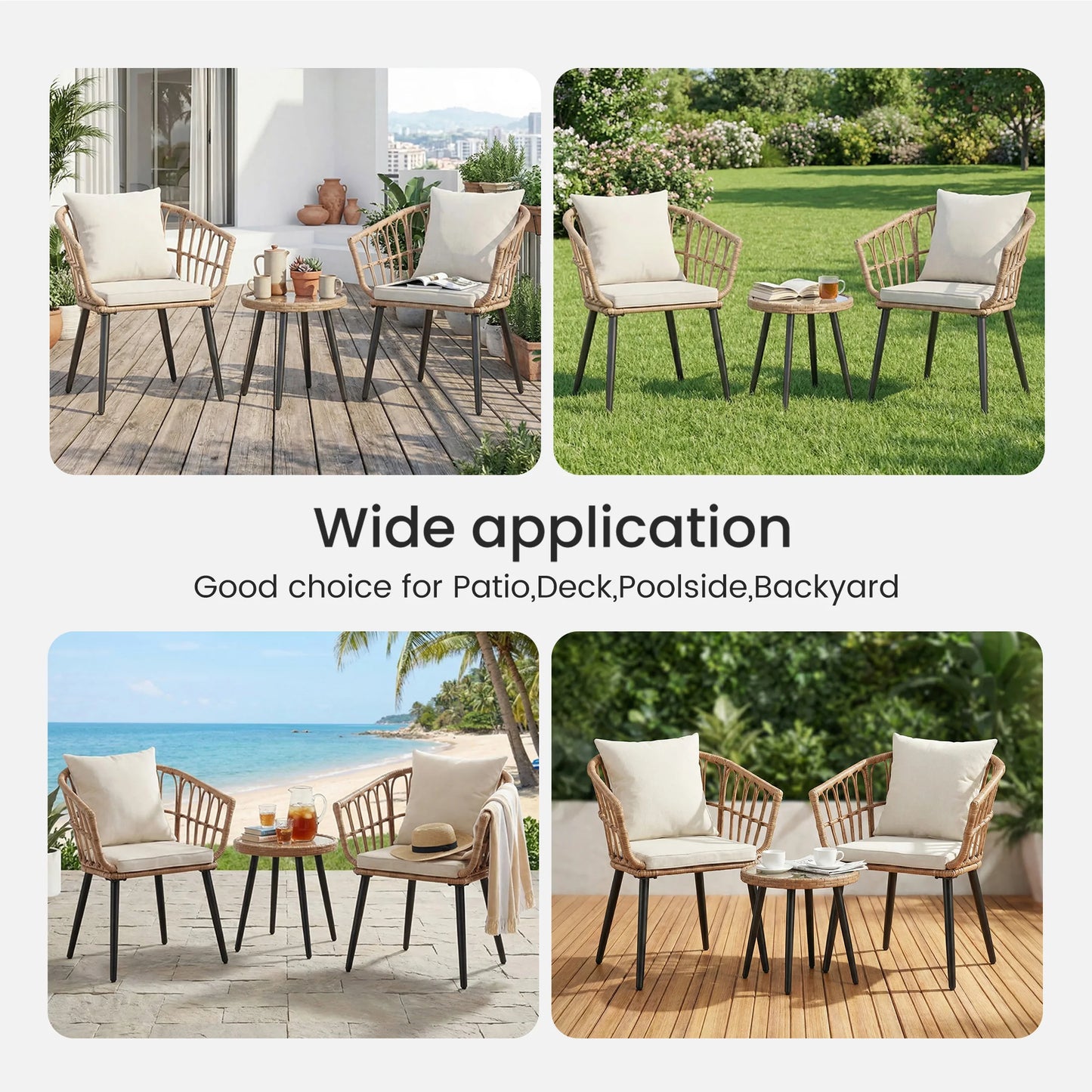 JHK Wicker Patio Set With Glass Table And Soft Cushions