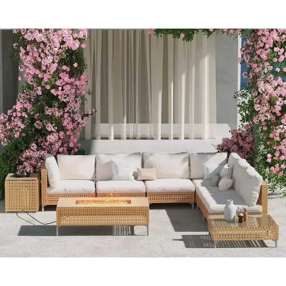Outdoor Patio Furniture Set With Fire Pit Table Cushioned Seating