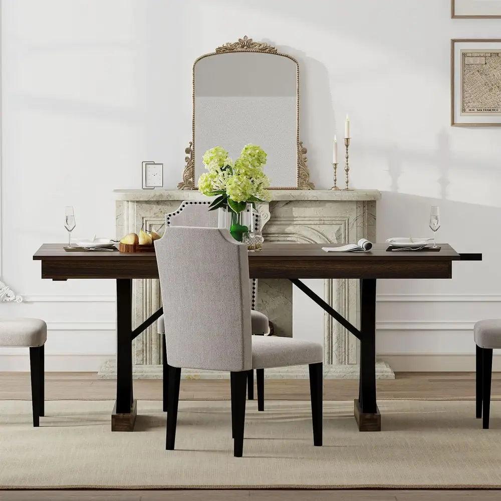 Rectangular Dining Table For Six With Dual Side Drawers