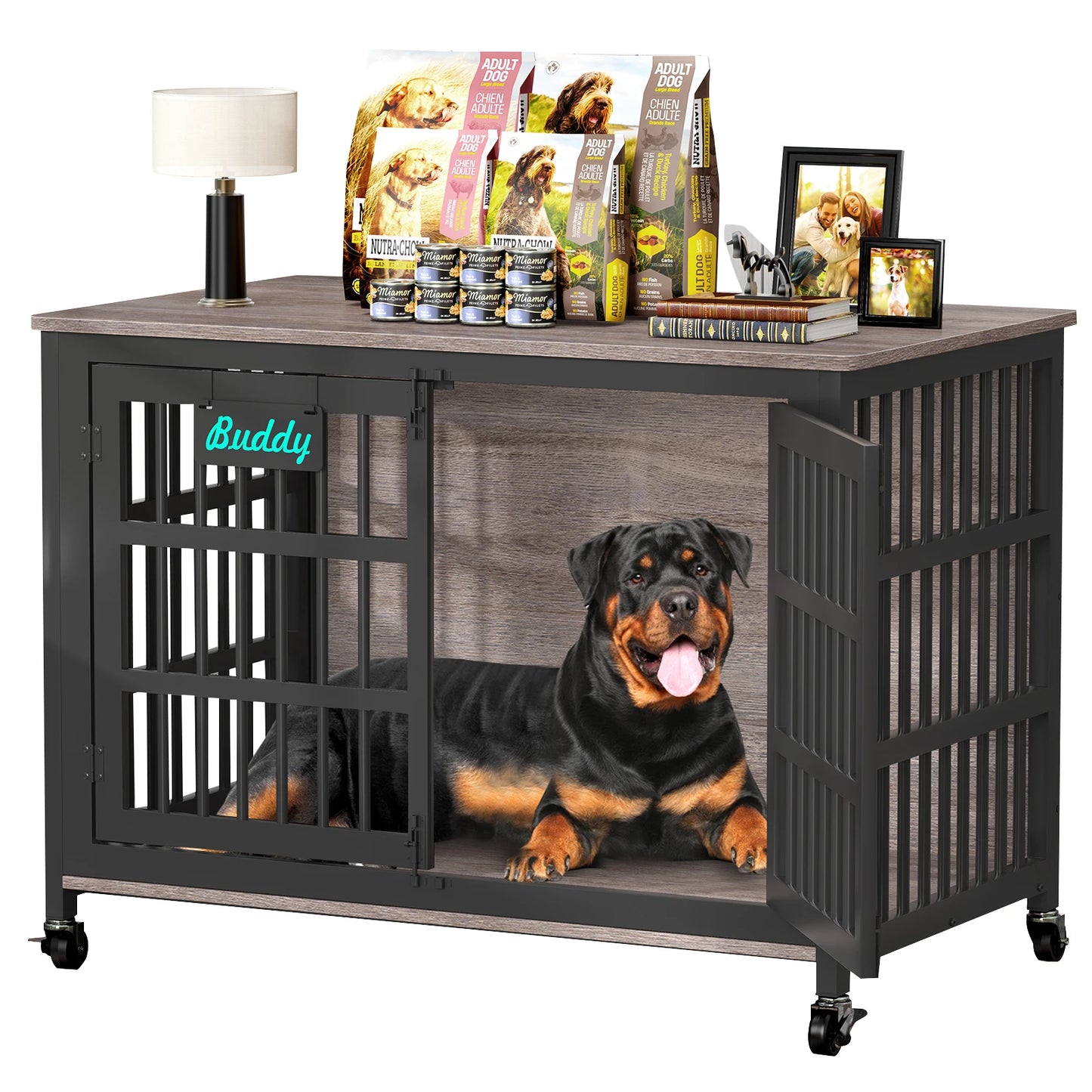 Dog Crate Furniture With Casters Heavy Duty Indoor Kennel
