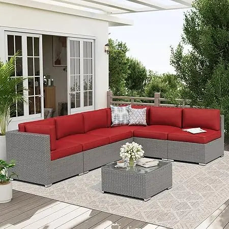 Outdoor Patio Furniture Sofa Set With Glass Top Table And Cushions