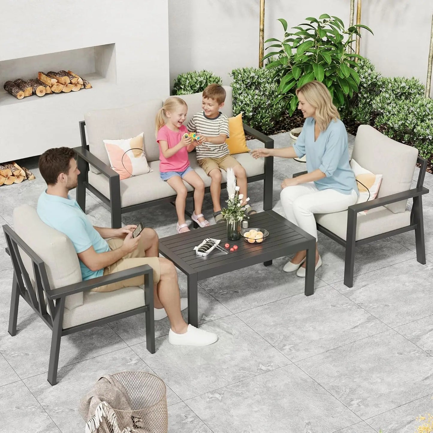 All Weather Aluminum Outdoor Patio Furniture Set With Coffee Table