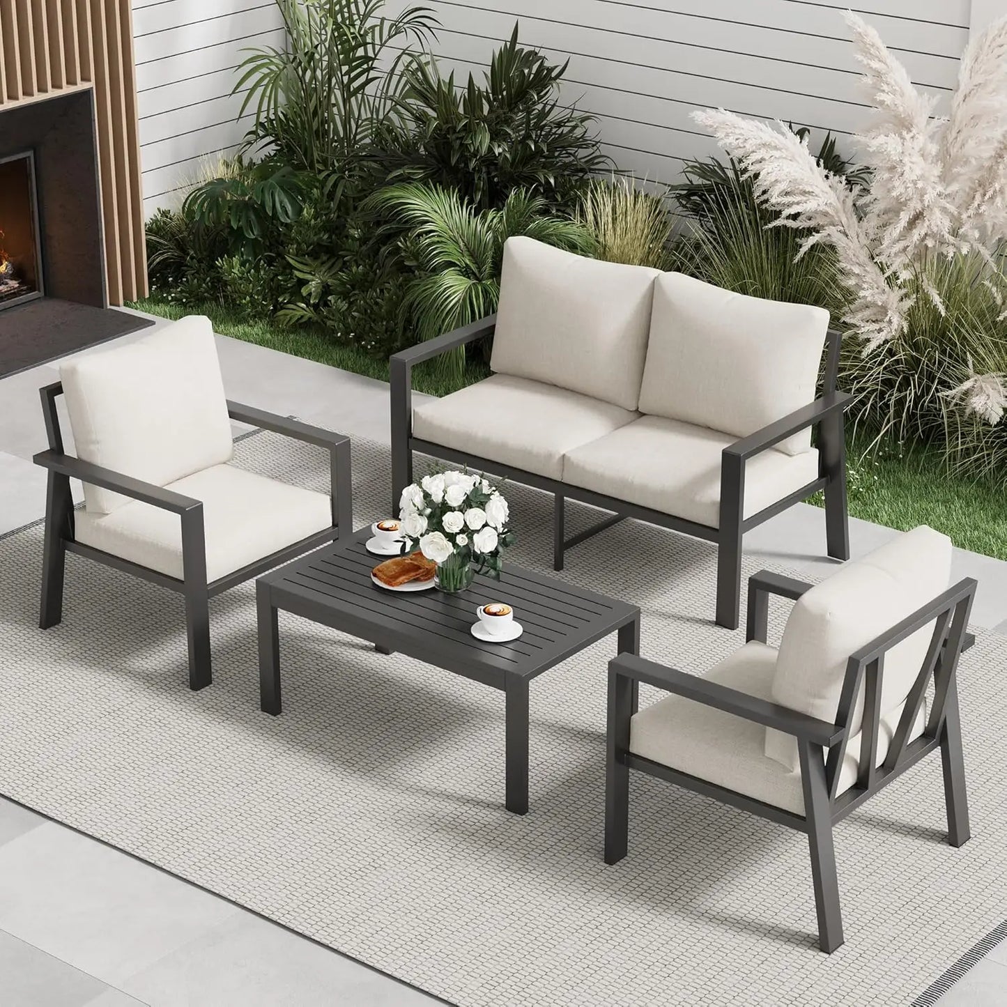 All Weather Aluminum Outdoor Patio Furniture Set With Coffee Table