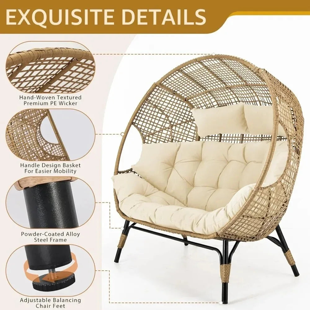 Double Egg Chair Indoor Outdoor Lounge With Thick Padded Cushions