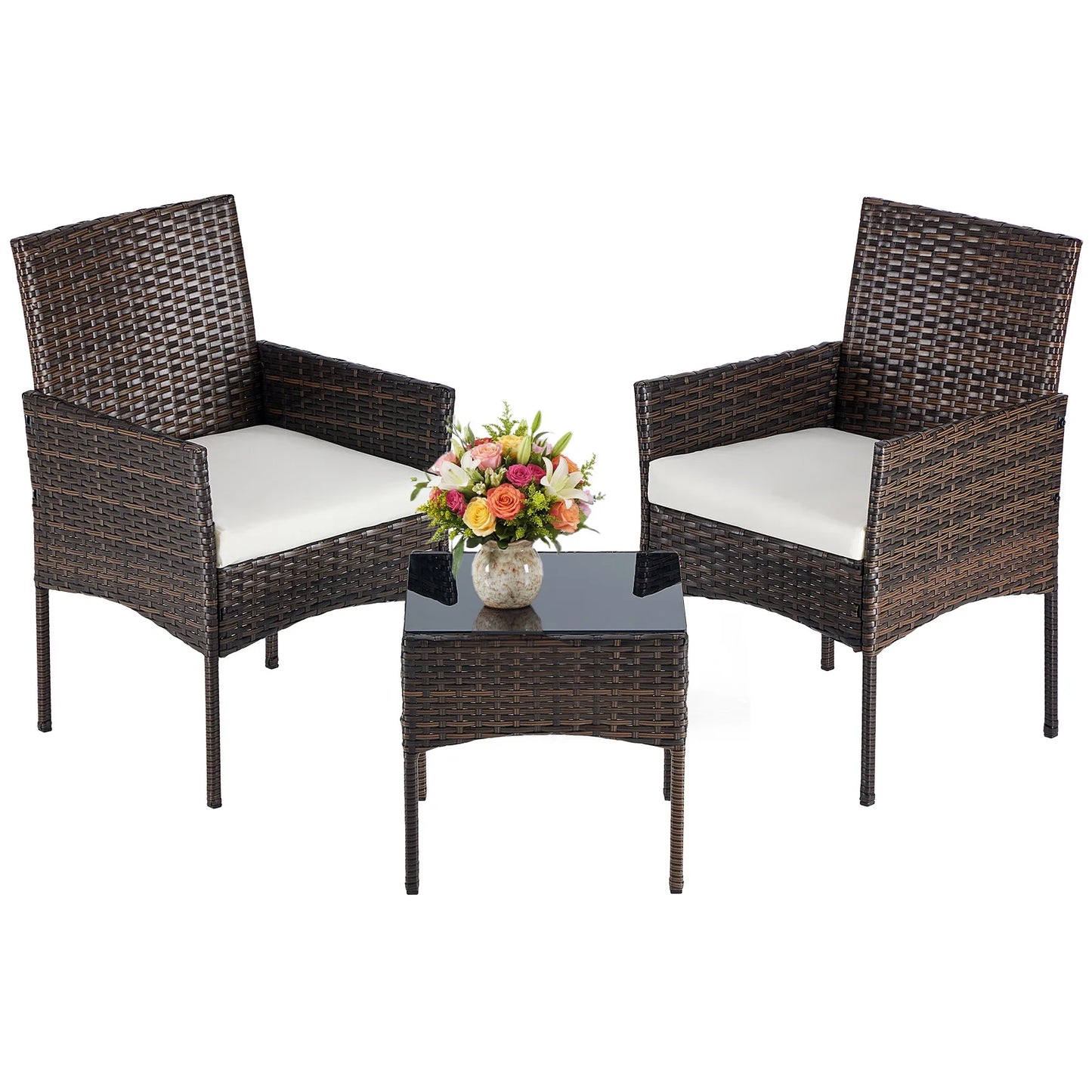 JHK All-Weather Wicker Outdoor Patio Bistro Set With Glass Table