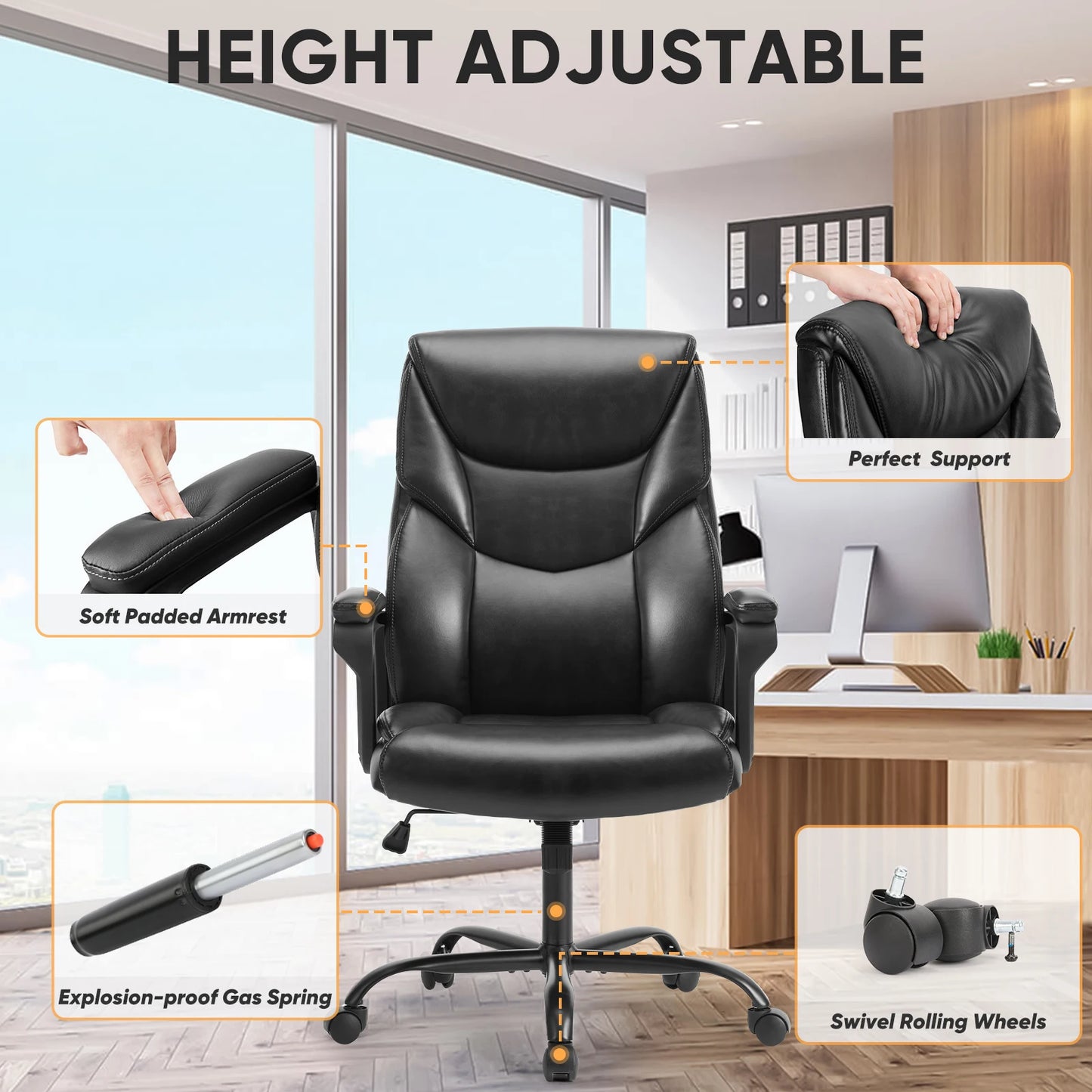 JHK Ergonomic PU Leather Armrest Gaming Chair With Lumbar Support