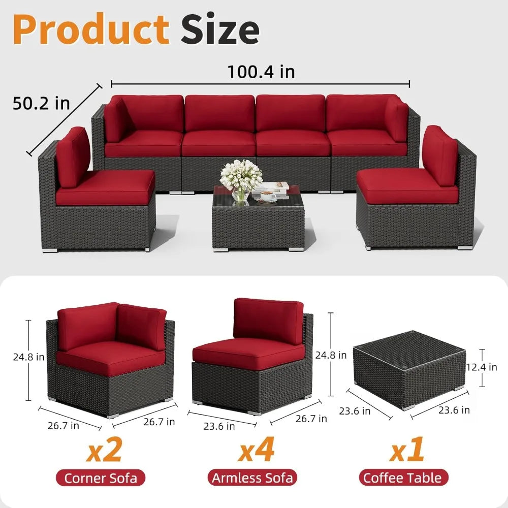 Outdoor Patio Furniture Sofa Set With Glass Top Table And Cushions