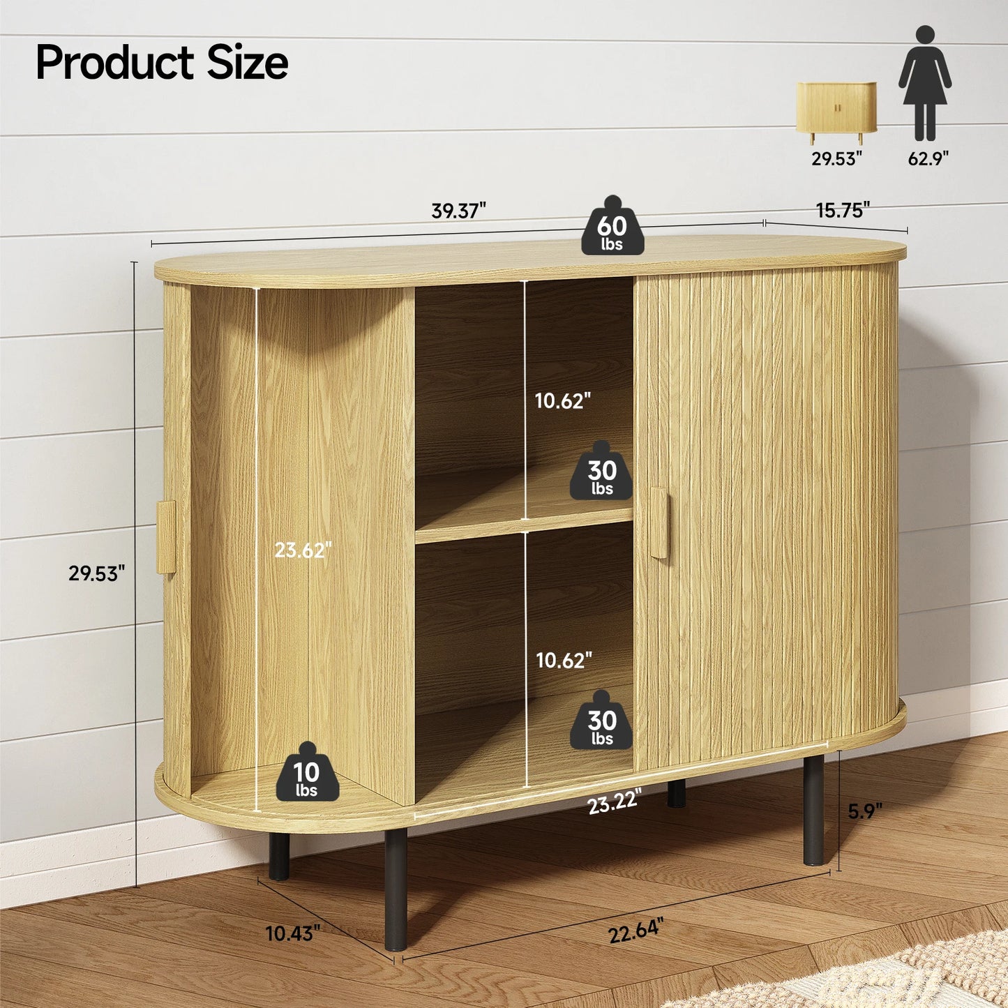 ONBRILL Sideboard Buffet Cabinet With Sliding Door Adjustable Shelf