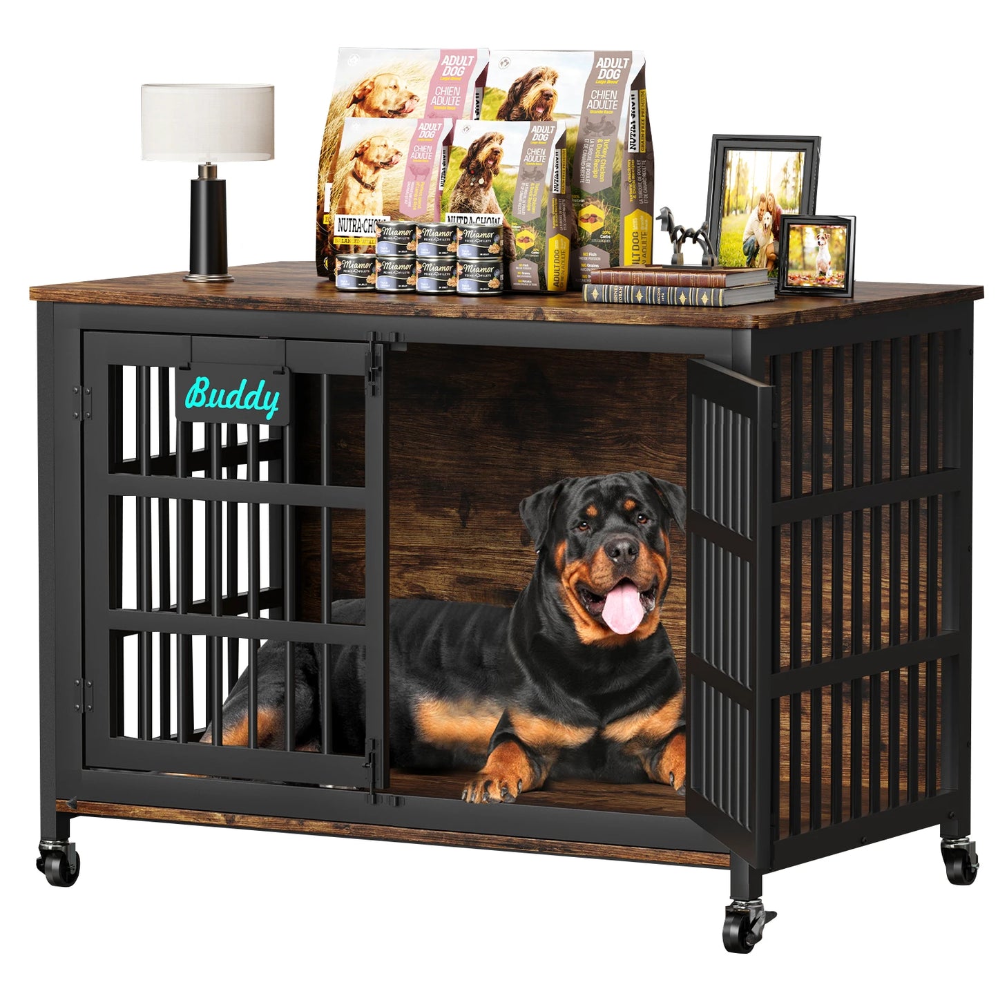 Dog Crate Furniture With Casters Heavy Duty Indoor Kennel
