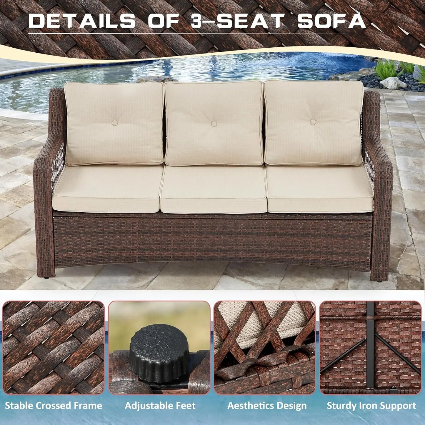 XIAOLANG Wicker Patio Furniture Set With 360 Degree Swivel Chairs