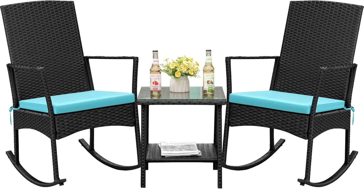 Flamaker Outdoor Rocking Chairs PE Rattan Patio Set For Garden