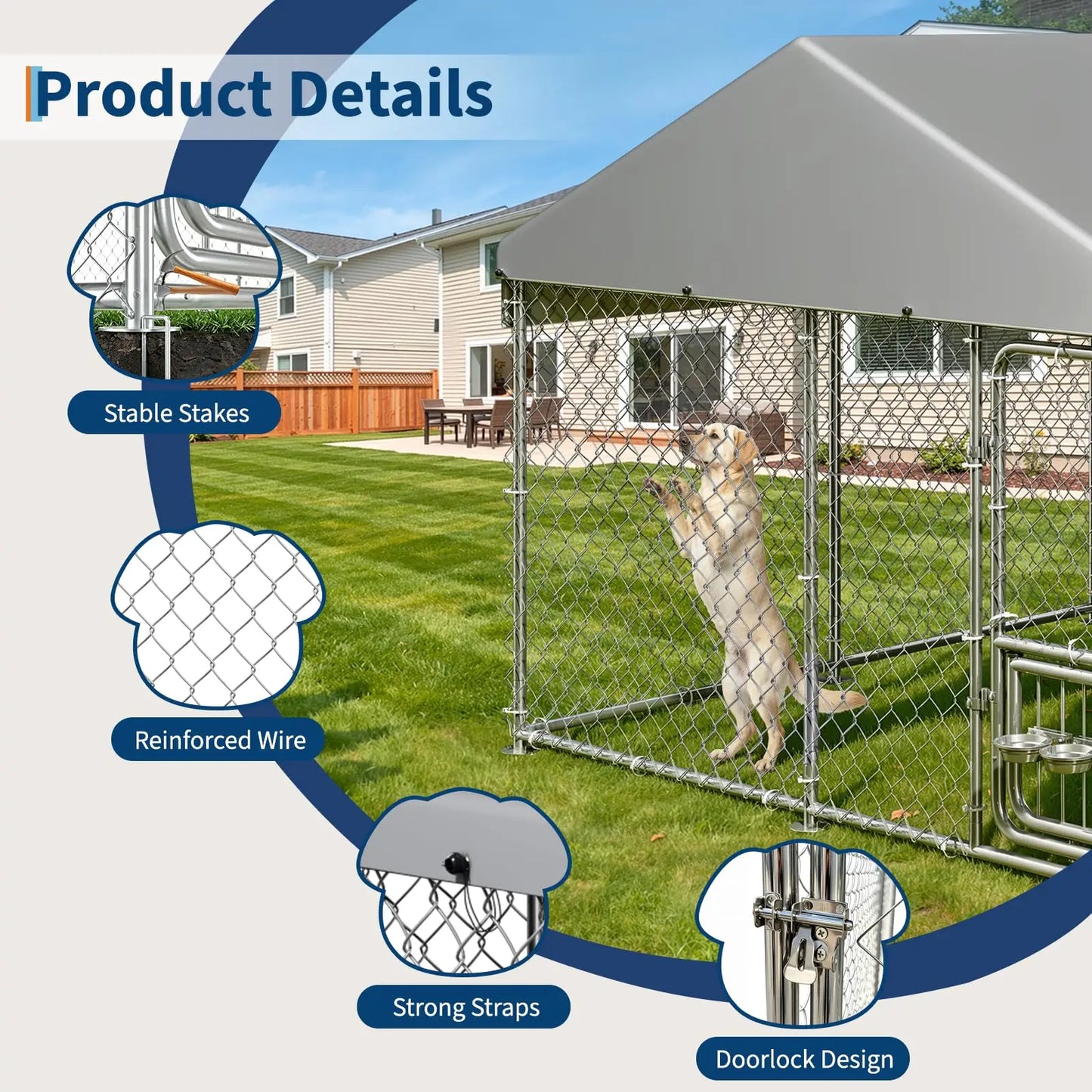 DishyKooker Heavy Duty Outdoor Dog Kennel With Roof Cover