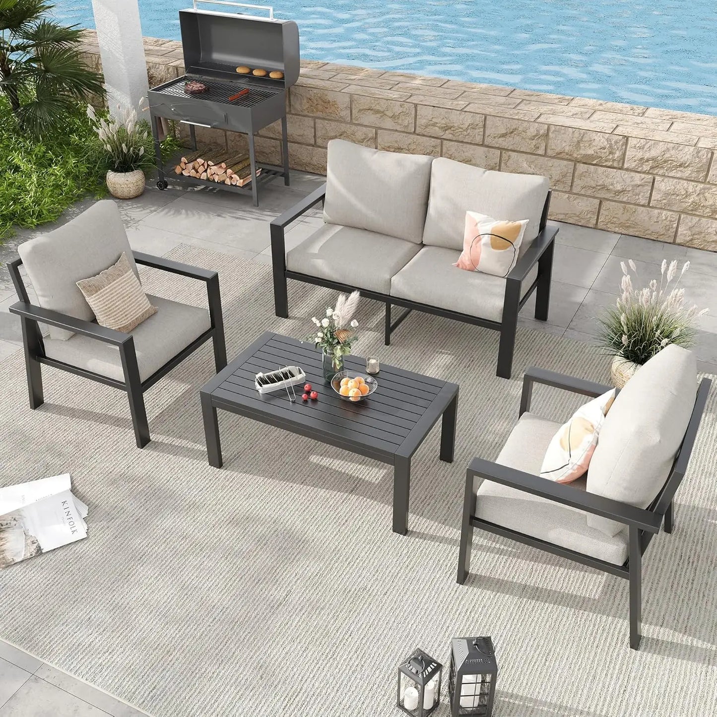 All Weather Aluminum Outdoor Patio Furniture Set With Coffee Table