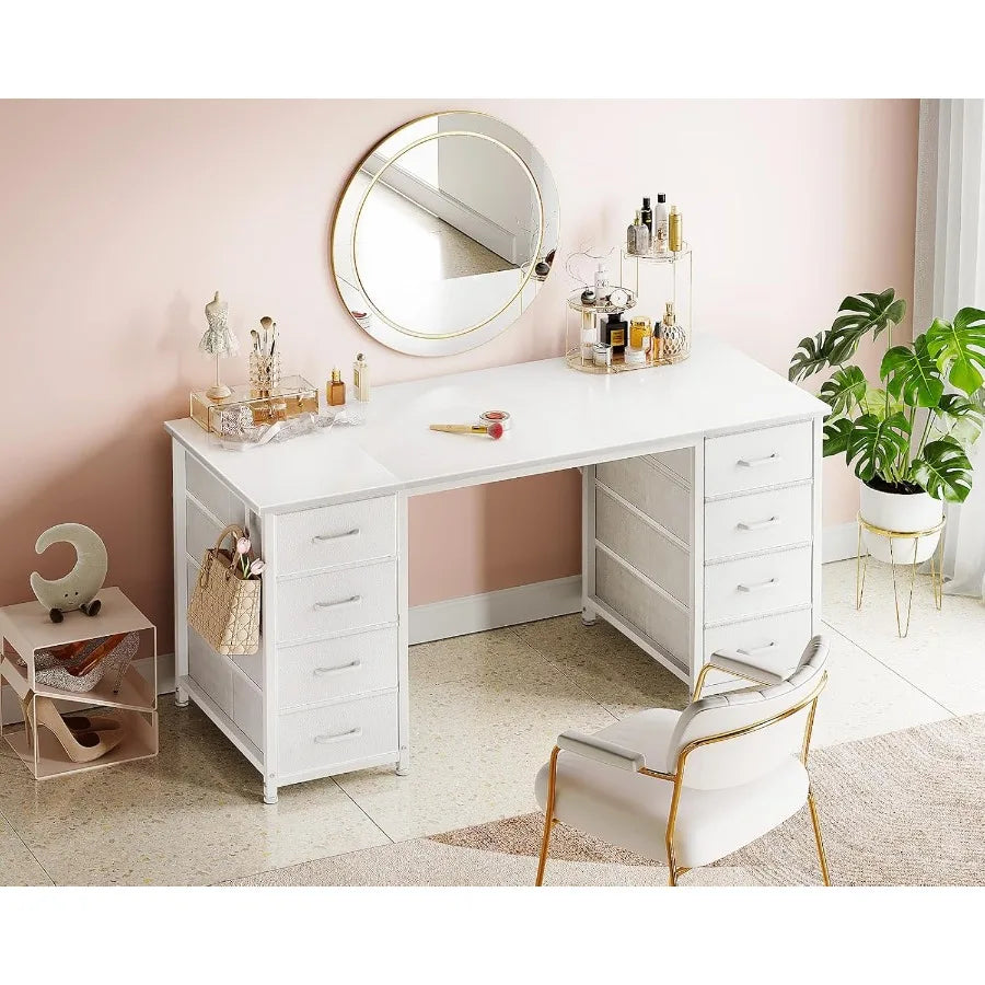 Modern Desk With 8 Fabric Drawers For Home Office Gaming