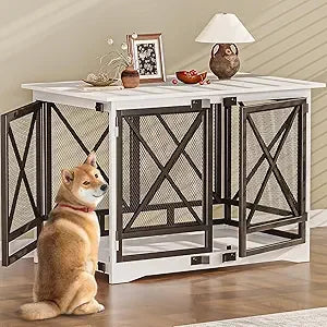 Heavy Duty Indoor Dog Crate For Large Breeds Double Doors Engineered Wood