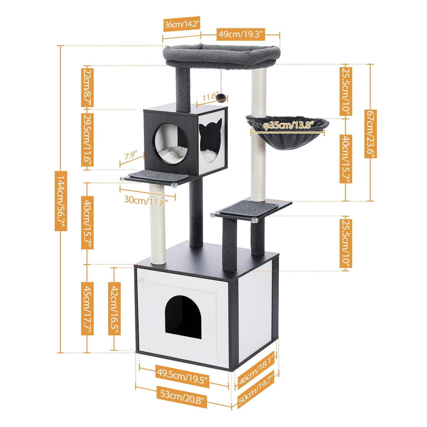 PAWZ Ro Multi Level Cat Tree Indoor Wood Tower With Scratching Posts