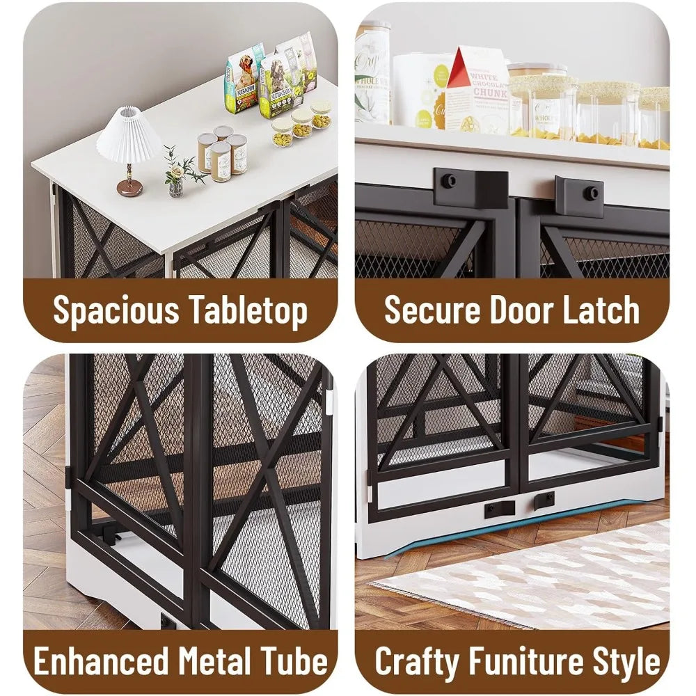 Heavy Duty Indoor Dog Crate For Large Breeds Double Doors Engineered Wood