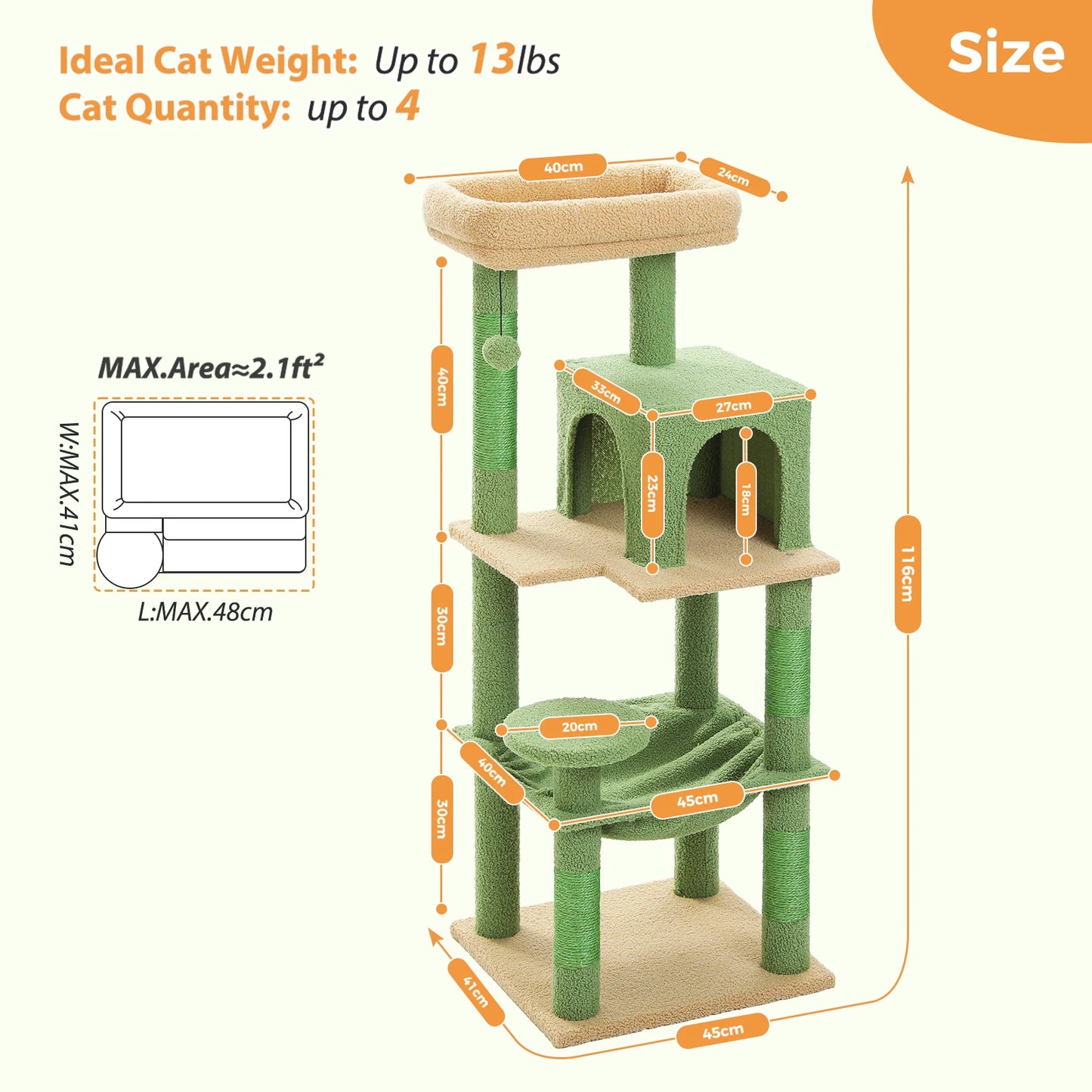 PETEPELA Cat Tree 5-Level Tower For Indoor Cats Large Hammock