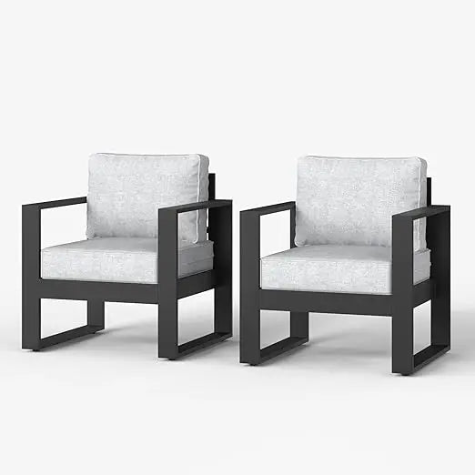 Outdoor Patio Aluminum Armchair Set Of 2 With Washable Cushions