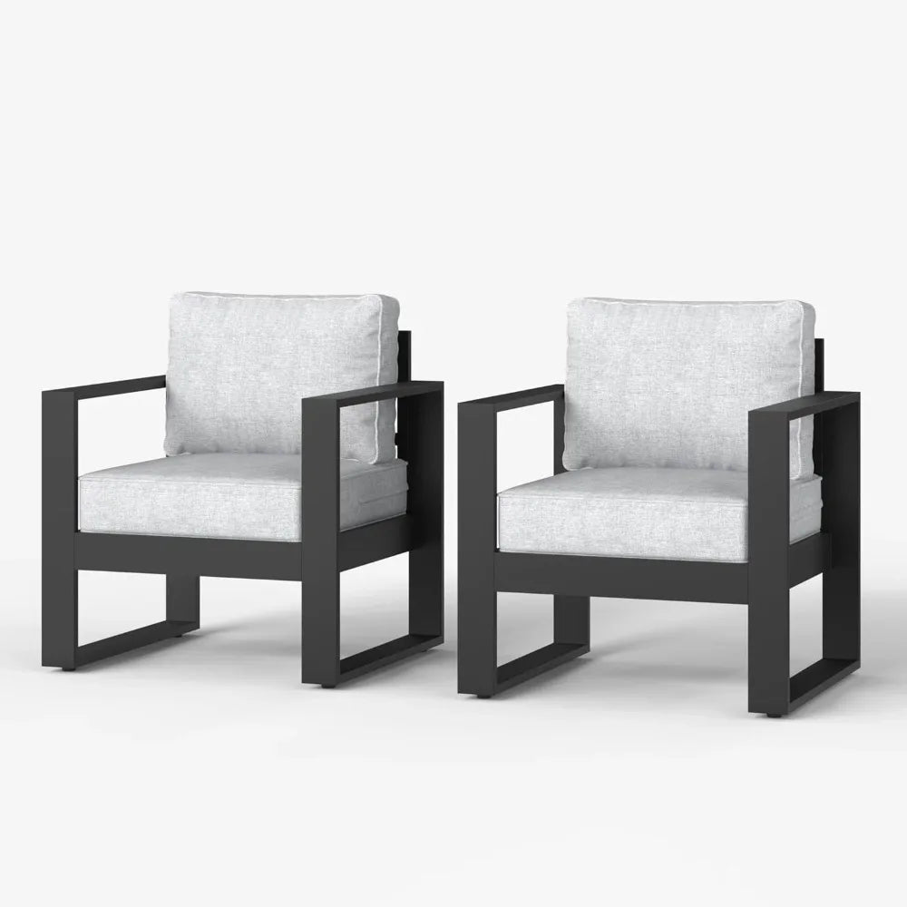Outdoor Patio Aluminum Armchair Set Of 2 With Washable Cushions