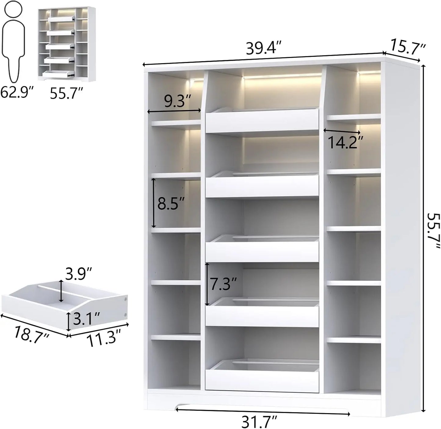 Shoe Storage Cabinet With 5 Drawers And 12 Shelves Freestanding