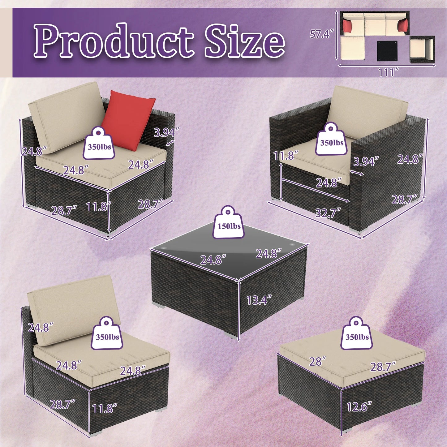 Six To Seven Piece Outdoor Patio Furniture Set With Cushions