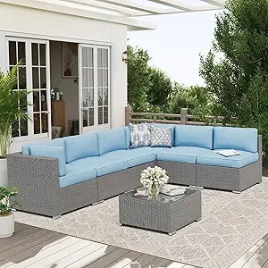 Outdoor Patio Furniture Sofa Set With Glass Top Table And Cushions
