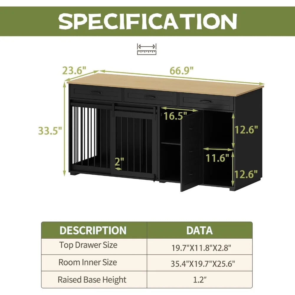Durable Wooden Dog Crate Table With Storage And Shelves